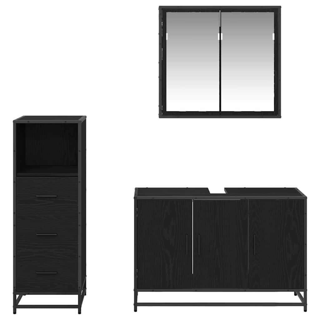 vidaXL Badezimmermöbel-Set 3 pcs Schwarz Eichen-Optik Holzwerkstoff