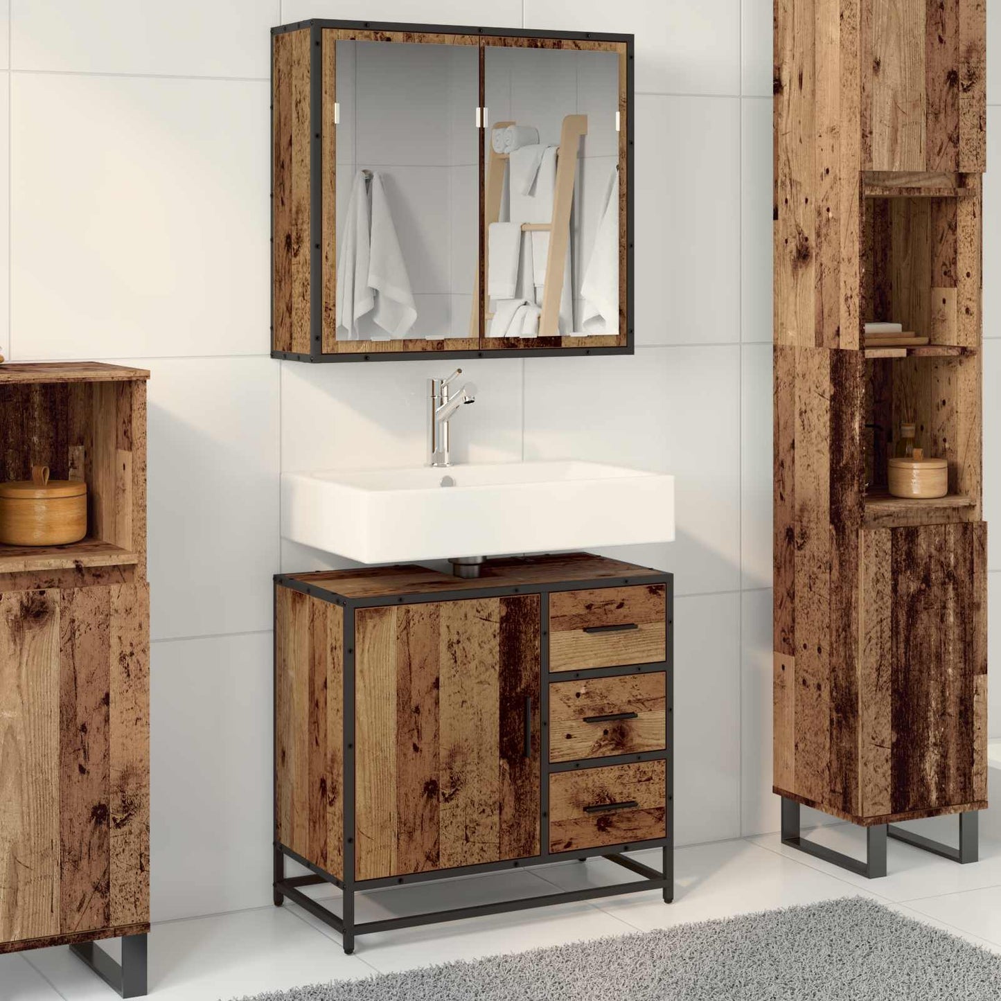 vidaXL Badezimmermöbel-Set mit Regal 2 pcs Altholz Holzwerkstoff