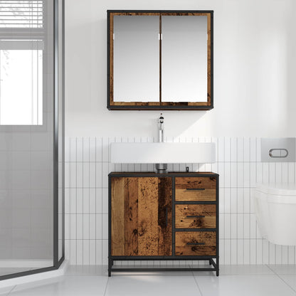 vidaXL Badezimmermöbel-Set mit Regal 2 pcs Altholz Holzwerkstoff