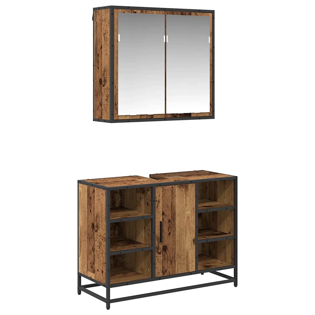 vidaXL Badezimmermöbel-Set mit Regal 2 pcs Altholz Holzwerkstoff