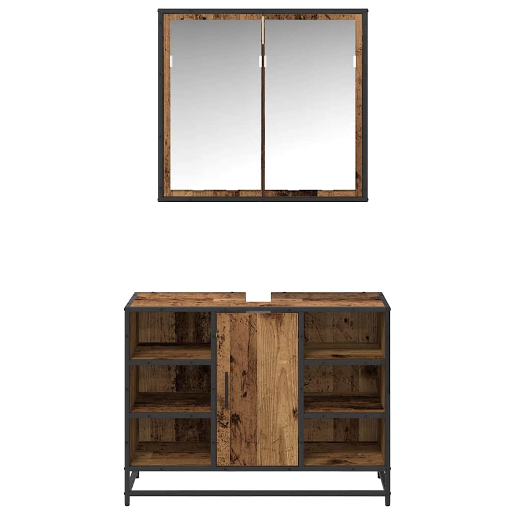 vidaXL Badezimmermöbel-Set mit Regal 2 pcs Altholz Holzwerkstoff