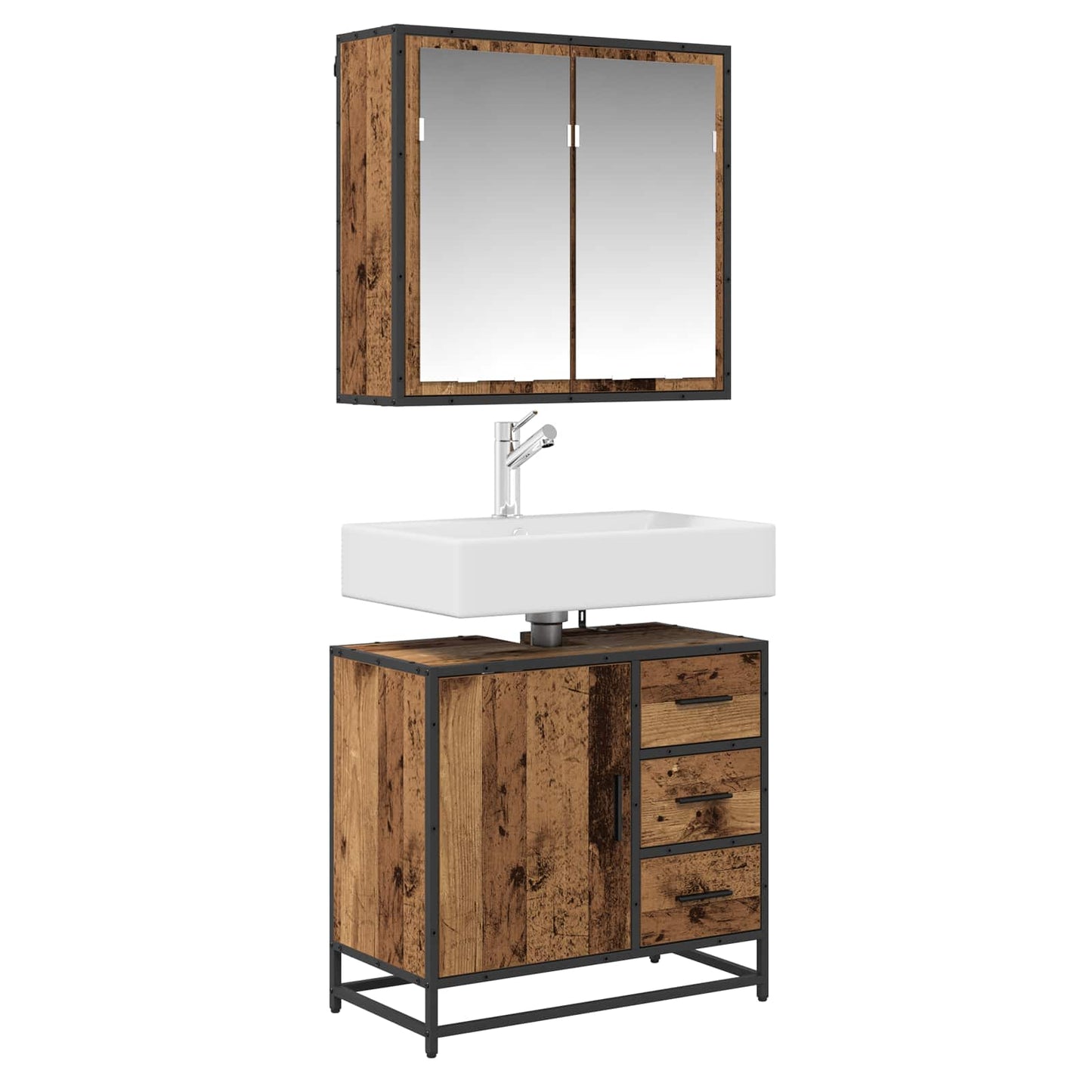 vidaXL Badezimmermöbel-Set mit Regal 2 pcs Altholz Holzwerkstoff