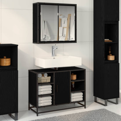 vidaXL Ensemble de meubles de salle de bain 2 pcs Noir aspect chêne Aggloméré