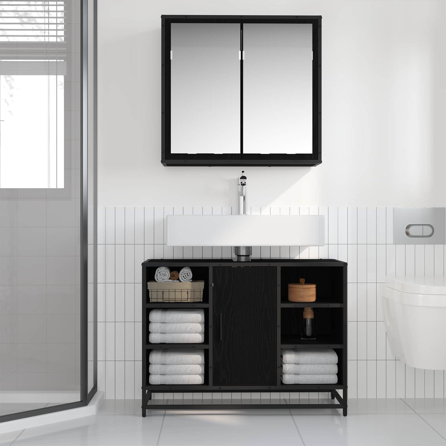 vidaXL Ensemble de meubles de salle de bain 2 pcs Noir aspect chêne Aggloméré