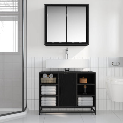vidaXL Ensemble de meubles de salle de bain 2 pcs Noir aspect chêne Aggloméré