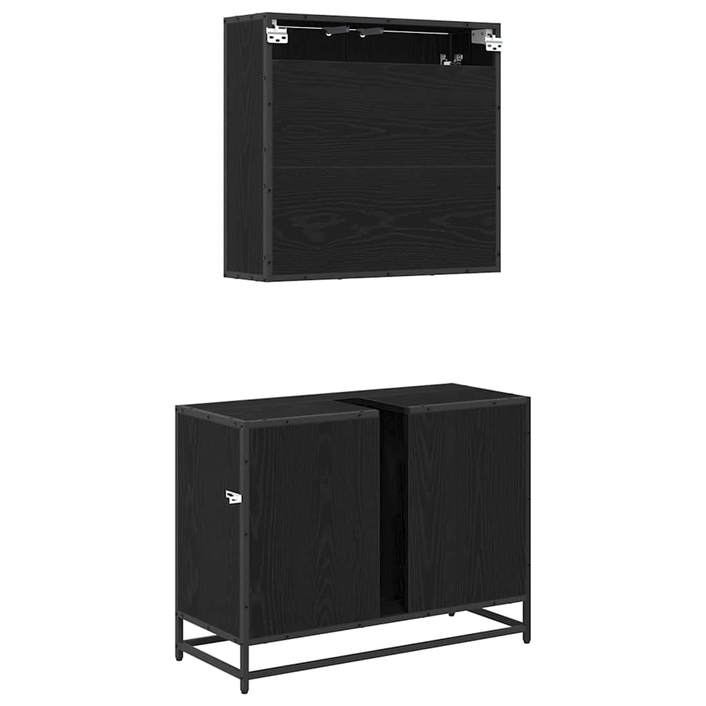 vidaXL Ensemble de meubles de salle de bain 2 pcs Noir aspect chêne Aggloméré
