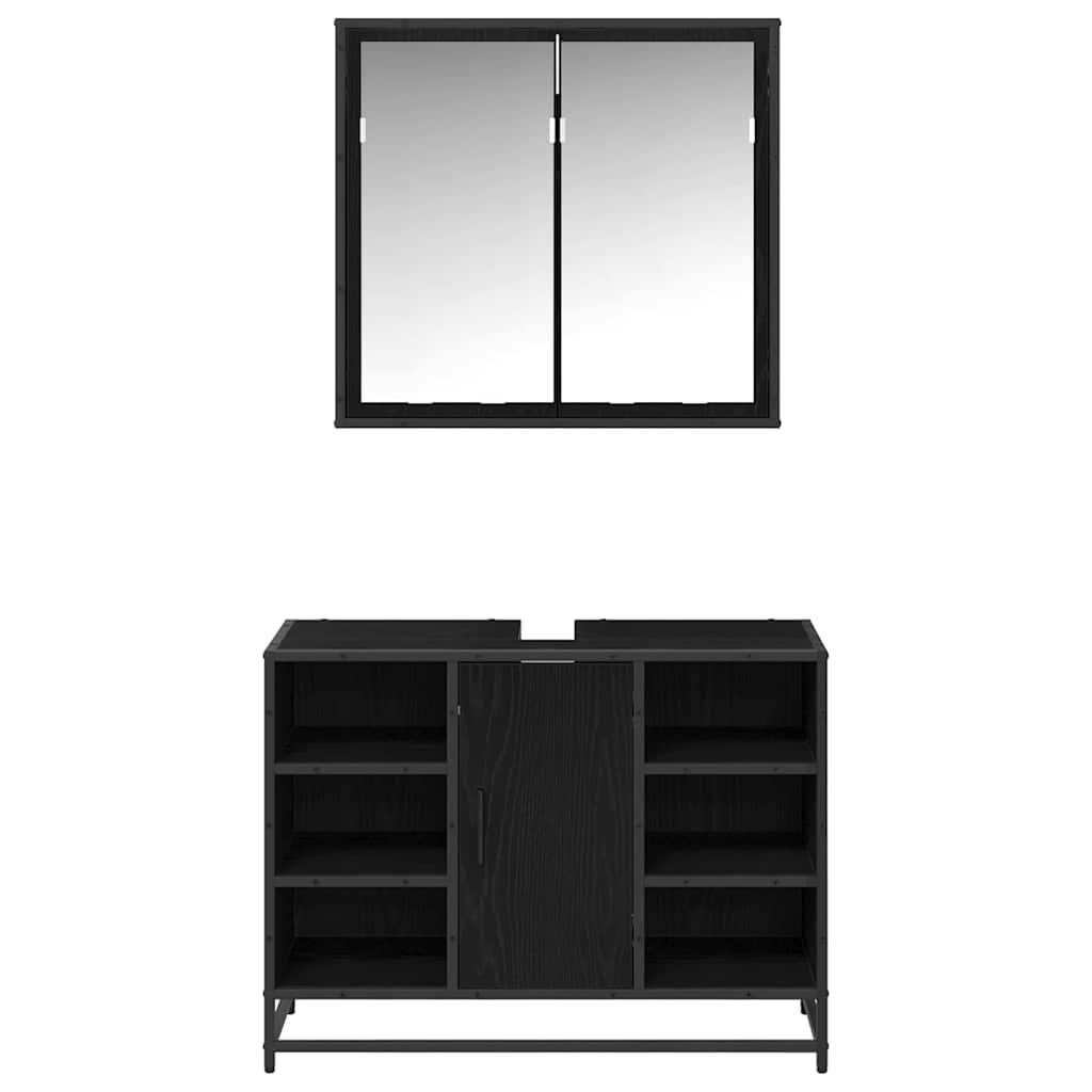vidaXL Ensemble de meubles de salle de bain 2 pcs Noir aspect chêne Aggloméré