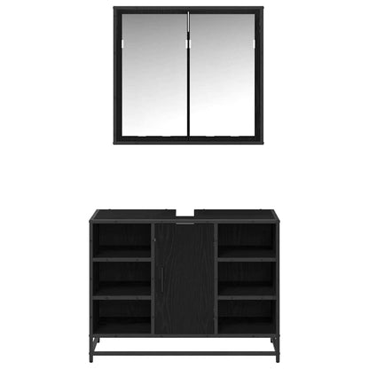 vidaXL Ensemble de meubles de salle de bain 2 pcs Noir aspect chêne Aggloméré