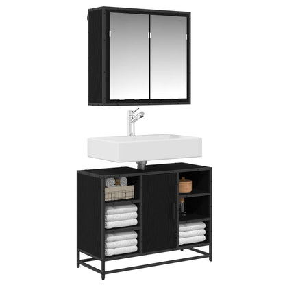 vidaXL Ensemble de meubles de salle de bain 2 pcs Noir aspect chêne Aggloméré