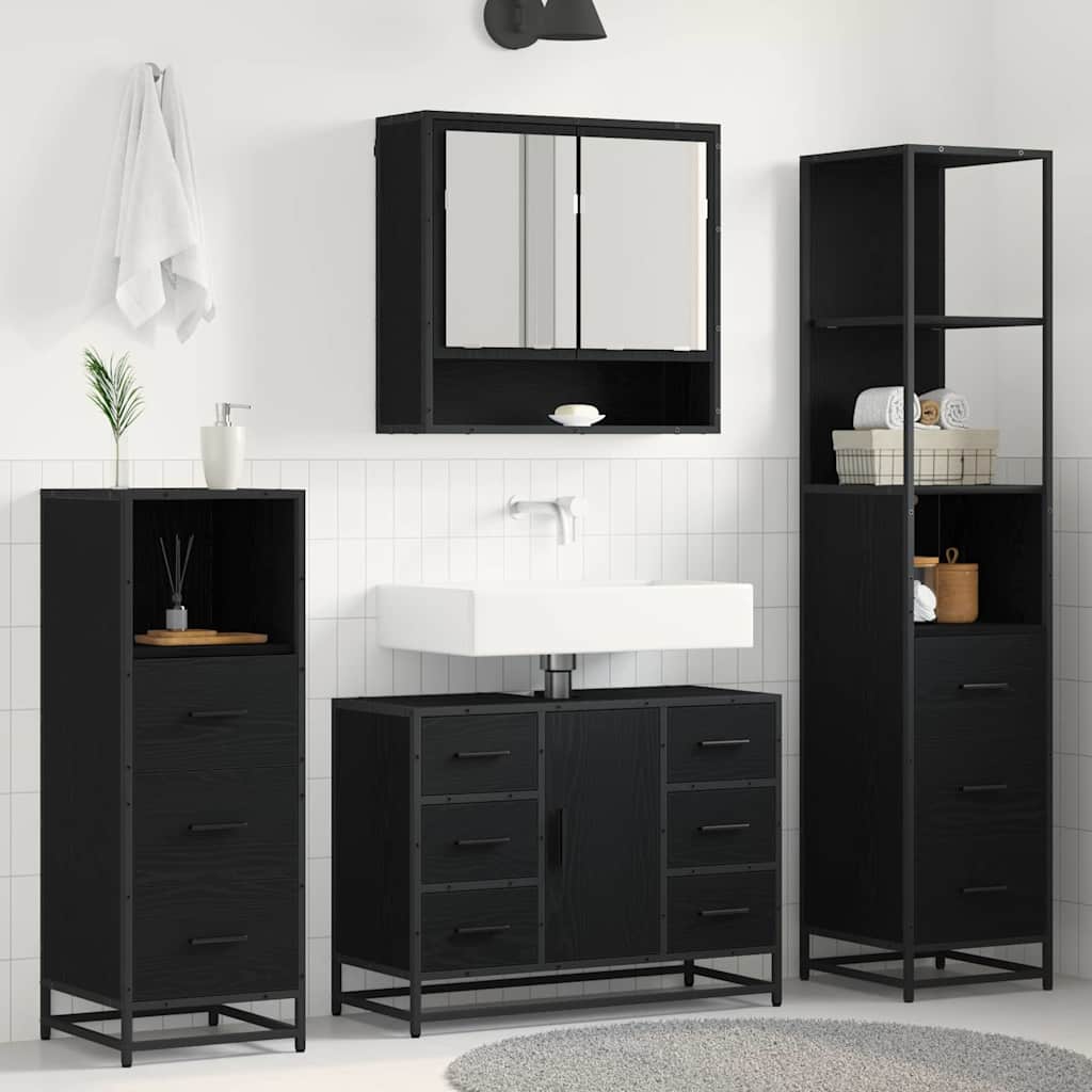 vidaXL Badezimmermöbel-Set 4 pcs Schwarz Eichen-Optik Holzwerkstoff