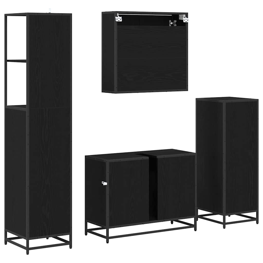 vidaXL Badezimmermöbel-Set 4 pcs Schwarz Eichen-Optik Holzwerkstoff