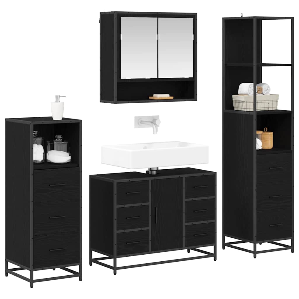 vidaXL Badezimmermöbel-Set 4 pcs Schwarz Eichen-Optik Holzwerkstoff