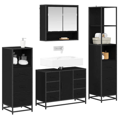 vidaXL Badezimmermöbel-Set 4 pcs Schwarz Eichen-Optik Holzwerkstoff