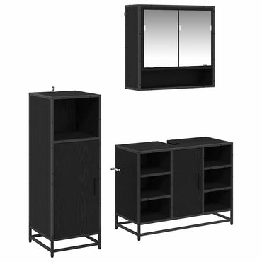vidaXL Badezimmermöbel-Set 3 pcs Schwarz Eichen-Optik Holzwerkstoff
