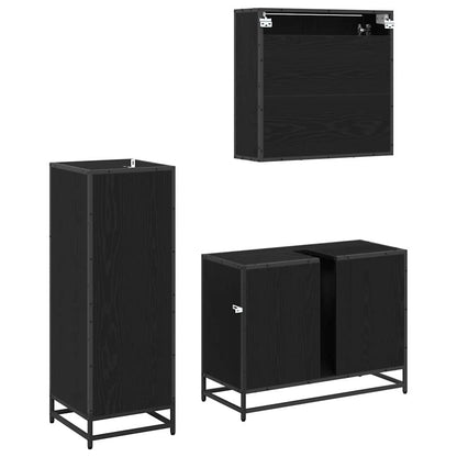 vidaXL Badezimmermöbel-Set 3 pcs Schwarz Eichen-Optik Holzwerkstoff
