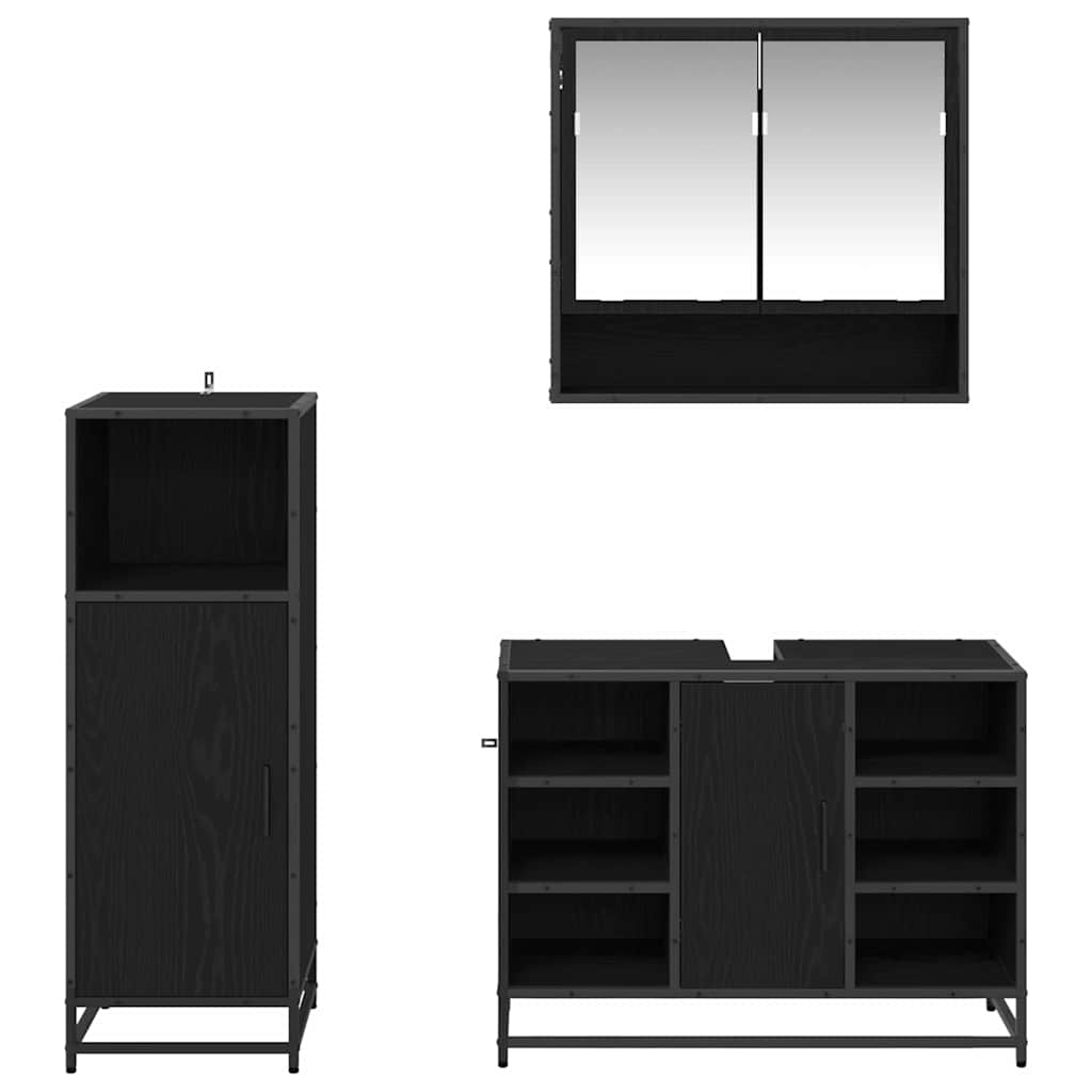 vidaXL Badezimmermöbel-Set 3 pcs Schwarz Eichen-Optik Holzwerkstoff