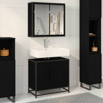 vidaXL Ensemble de meubles de salle de bain 2 pcs Noir aspect chêne Aggloméré