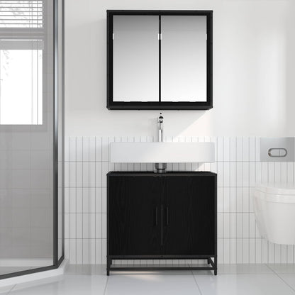 vidaXL Ensemble de meubles de salle de bain 2 pcs Noir aspect chêne Aggloméré