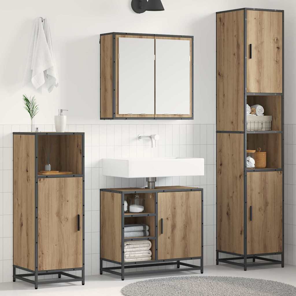 vidaXL Badezimmermöbel-Set mit Regal 4 pcs Artisan-Eiche Holzwerkstoff