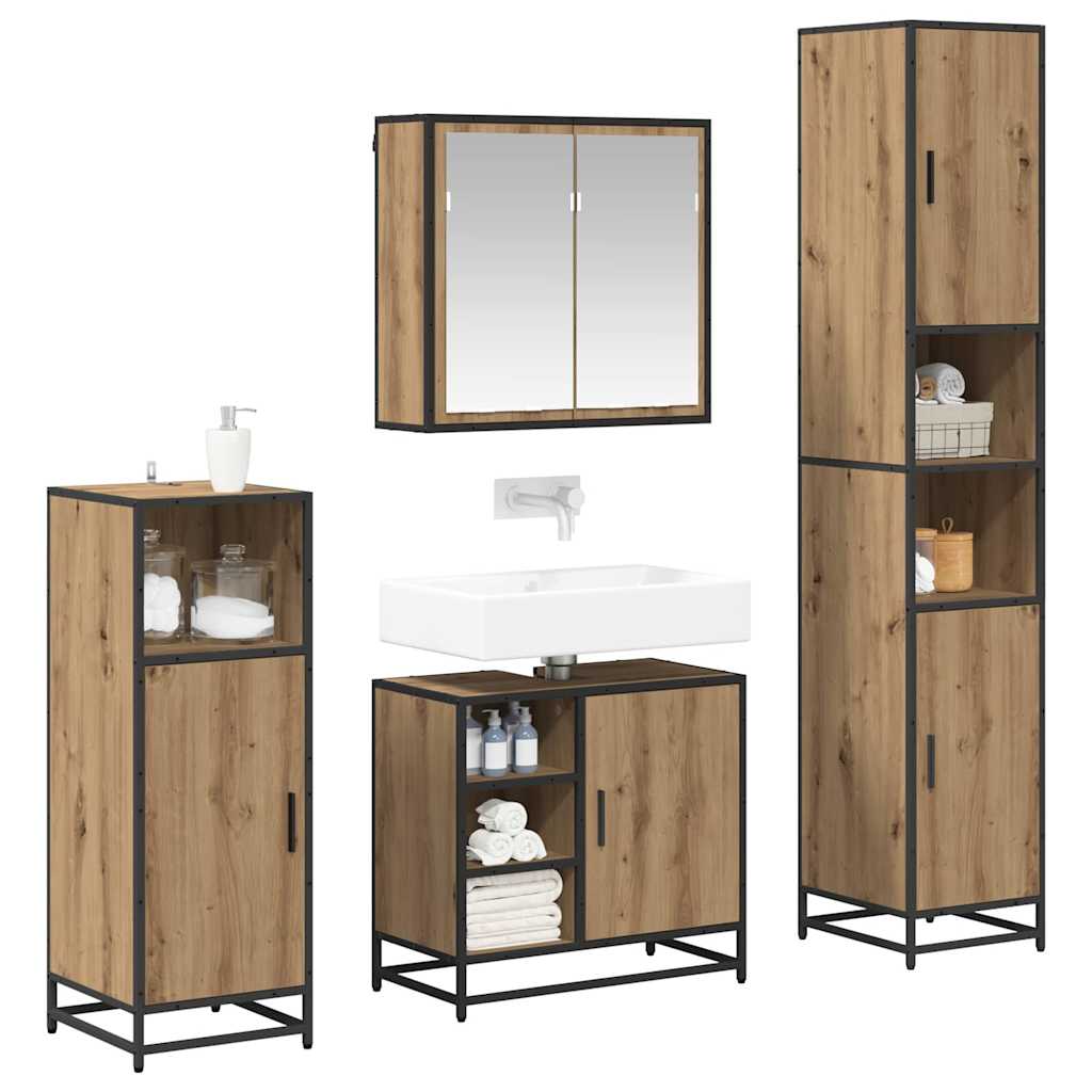 vidaXL Badezimmermöbel-Set mit Regal 4 pcs Artisan-Eiche Holzwerkstoff