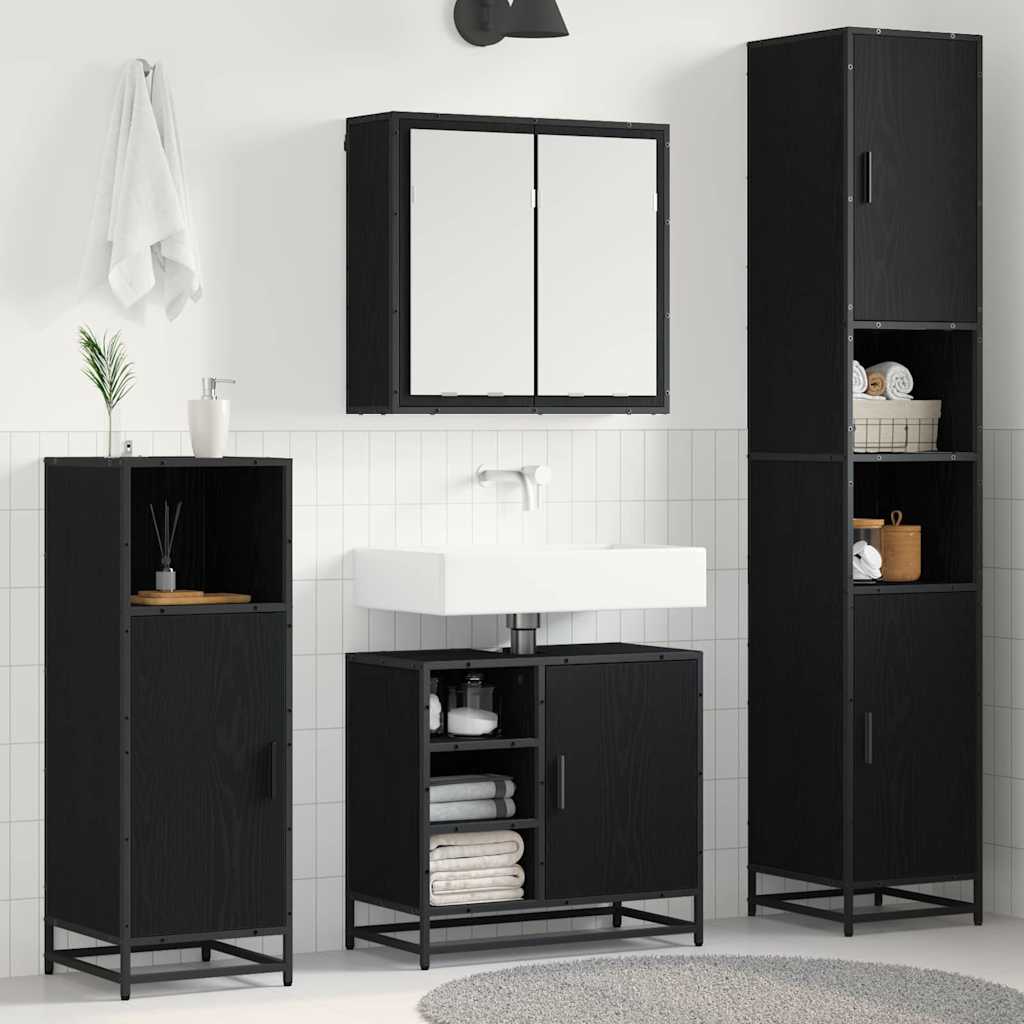 vidaXL Badezimmermöbel-Set 4 pcs Schwarz Eichen-Optik Holzwerkstoff