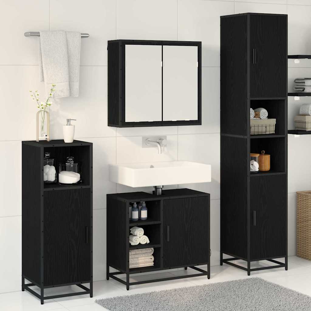 vidaXL Badezimmermöbel-Set 4 pcs Schwarz Eichen-Optik Holzwerkstoff