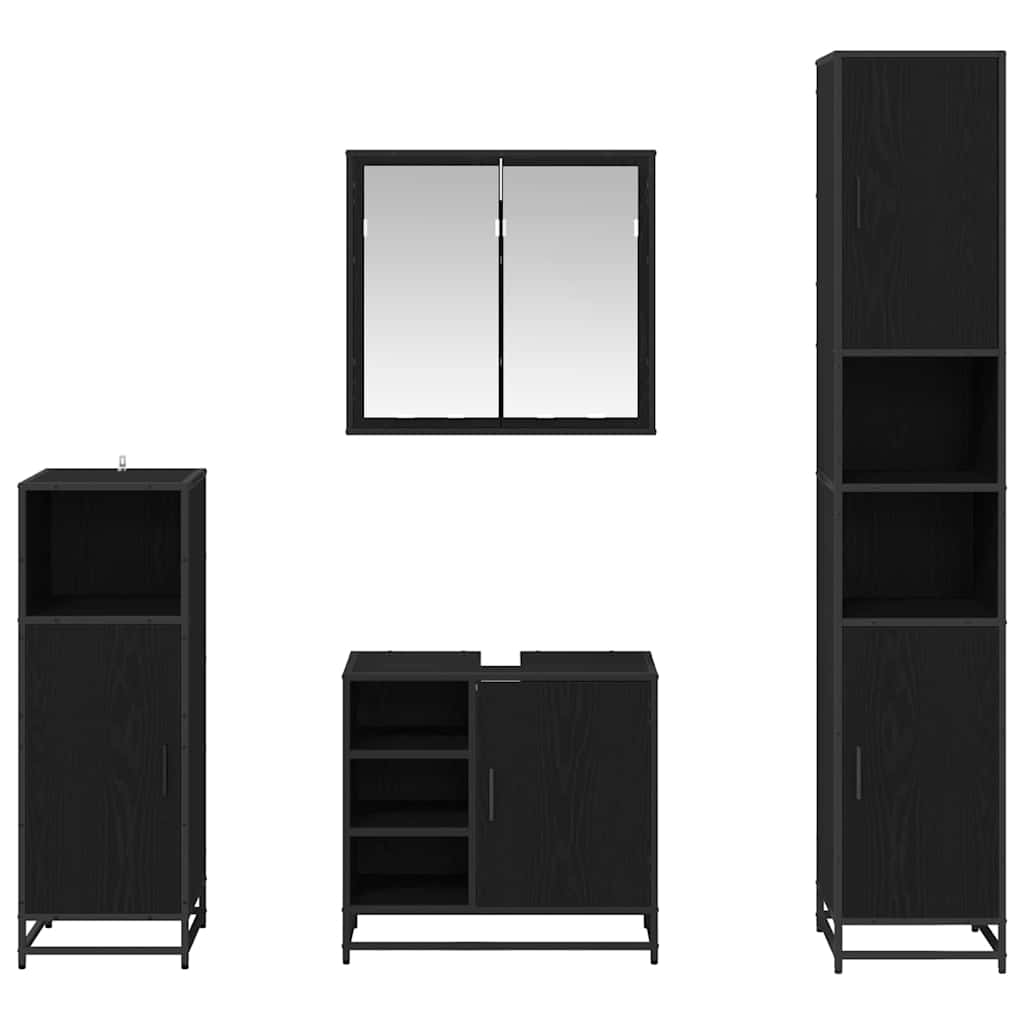 vidaXL Badezimmermöbel-Set 4 pcs Schwarz Eichen-Optik Holzwerkstoff