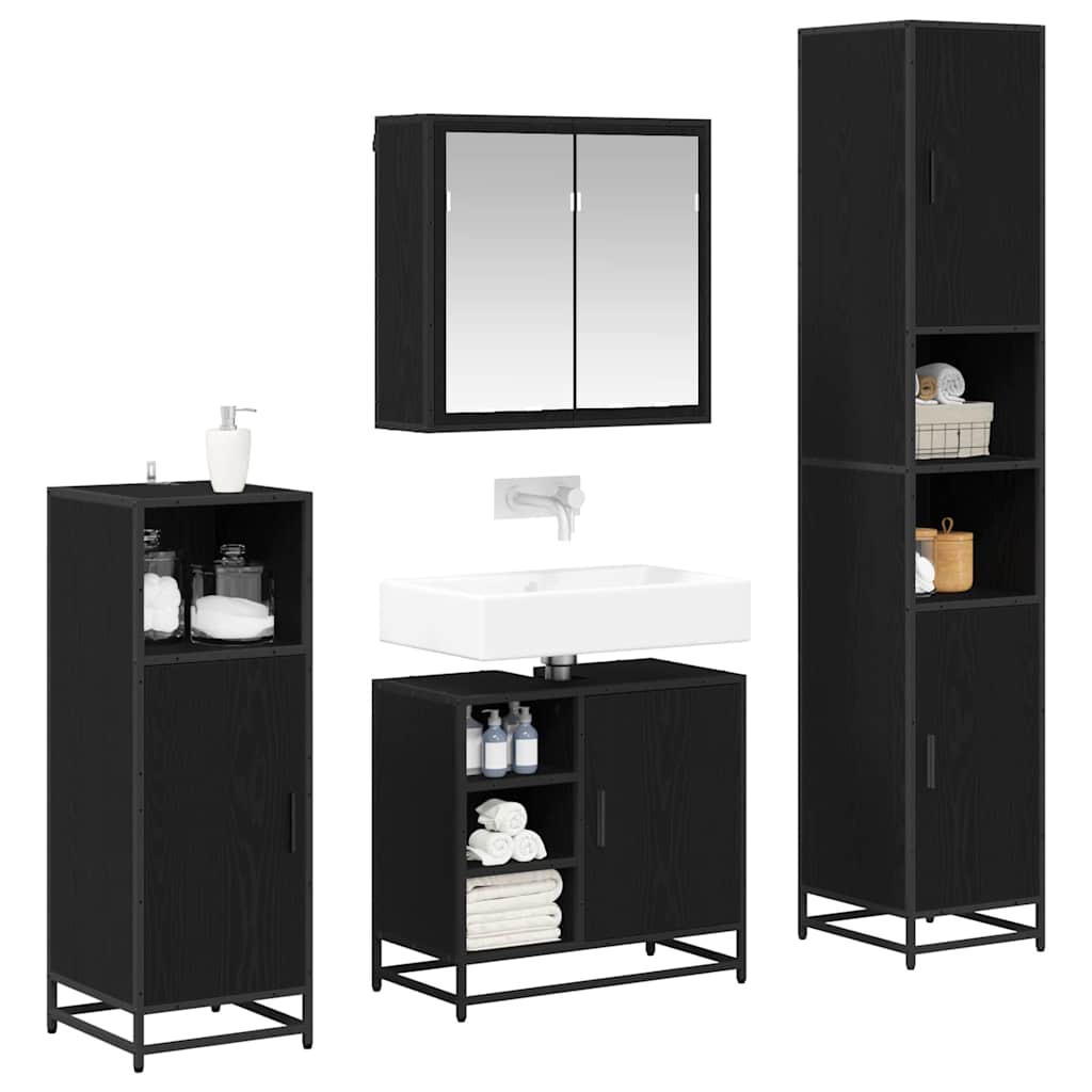 vidaXL Badezimmermöbel-Set 4 pcs Schwarz Eichen-Optik Holzwerkstoff