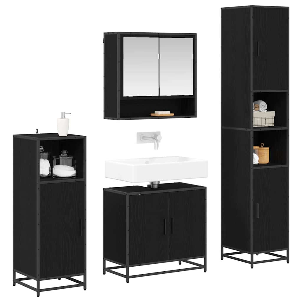 vidaXL Badezimmermöbel-Set 4 pcs Schwarz Eichen-Optik Holzwerkstoff