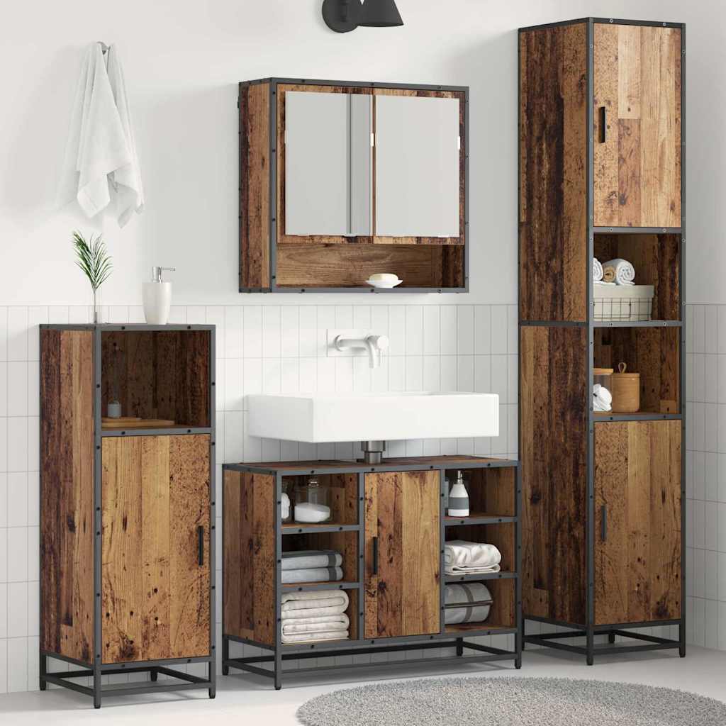 vidaXL Ensemble de meubles de salle de bain avec étagère 3 pcs Bois d'ingénierie en bois de récupération