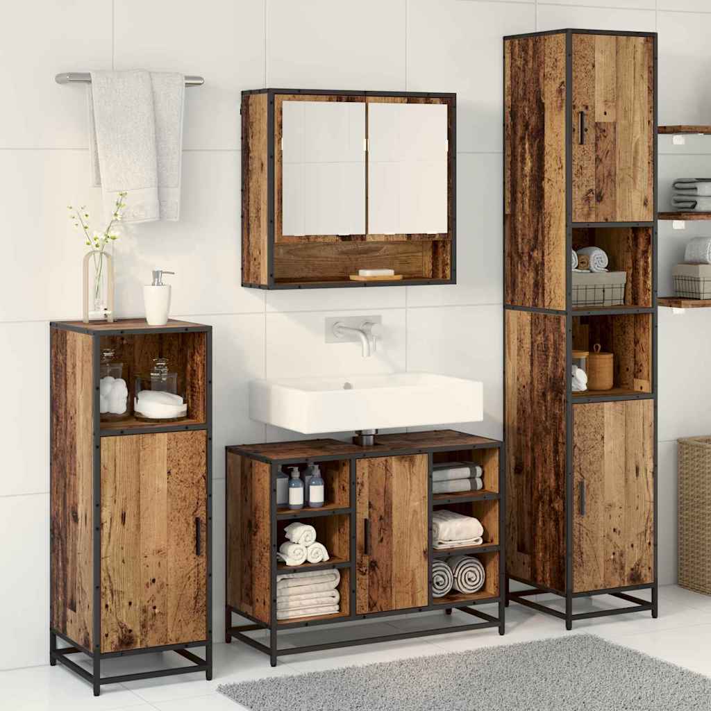 vidaXL Ensemble de meubles de salle de bain avec étagère 3 pcs Bois d'ingénierie en bois de récupération
