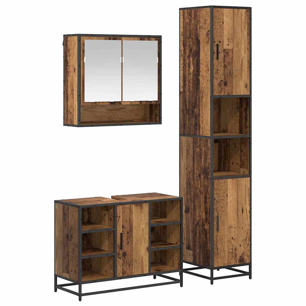 vidaXL Ensemble de meubles de salle de bain avec étagère 3 pcs Bois d'ingénierie en bois de récupération