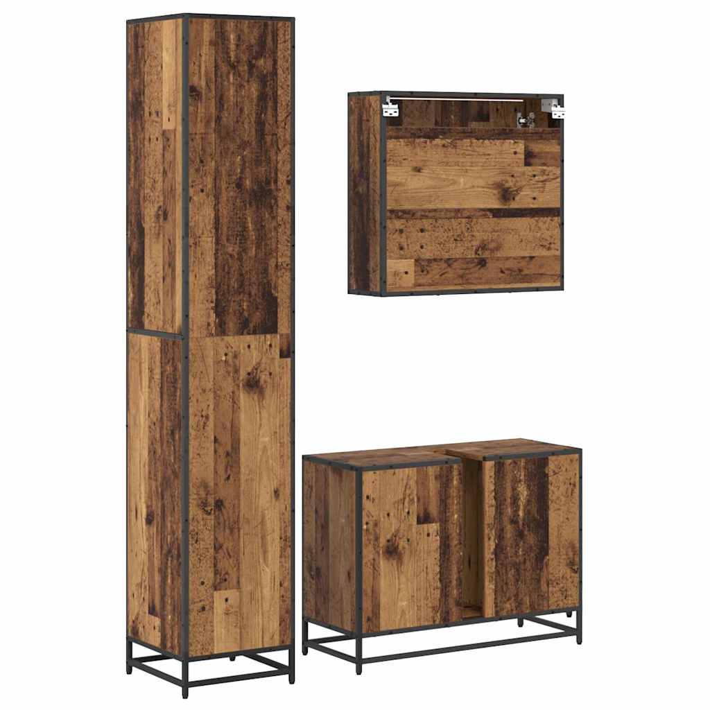 vidaXL Ensemble de meubles de salle de bain avec étagère 3 pcs Bois d'ingénierie en bois de récupération