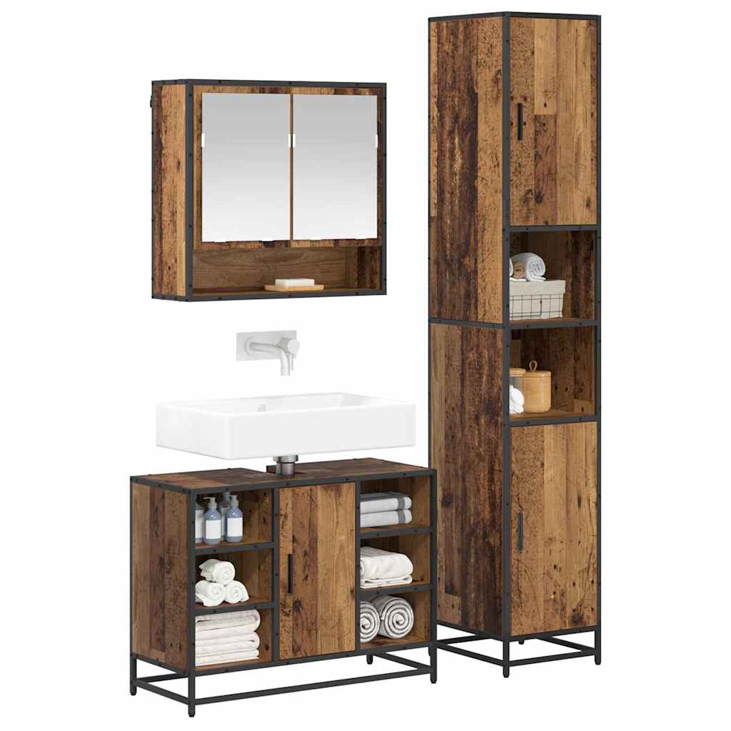 vidaXL Ensemble de meubles de salle de bain avec étagère 3 pcs Bois d'ingénierie en bois de récupération