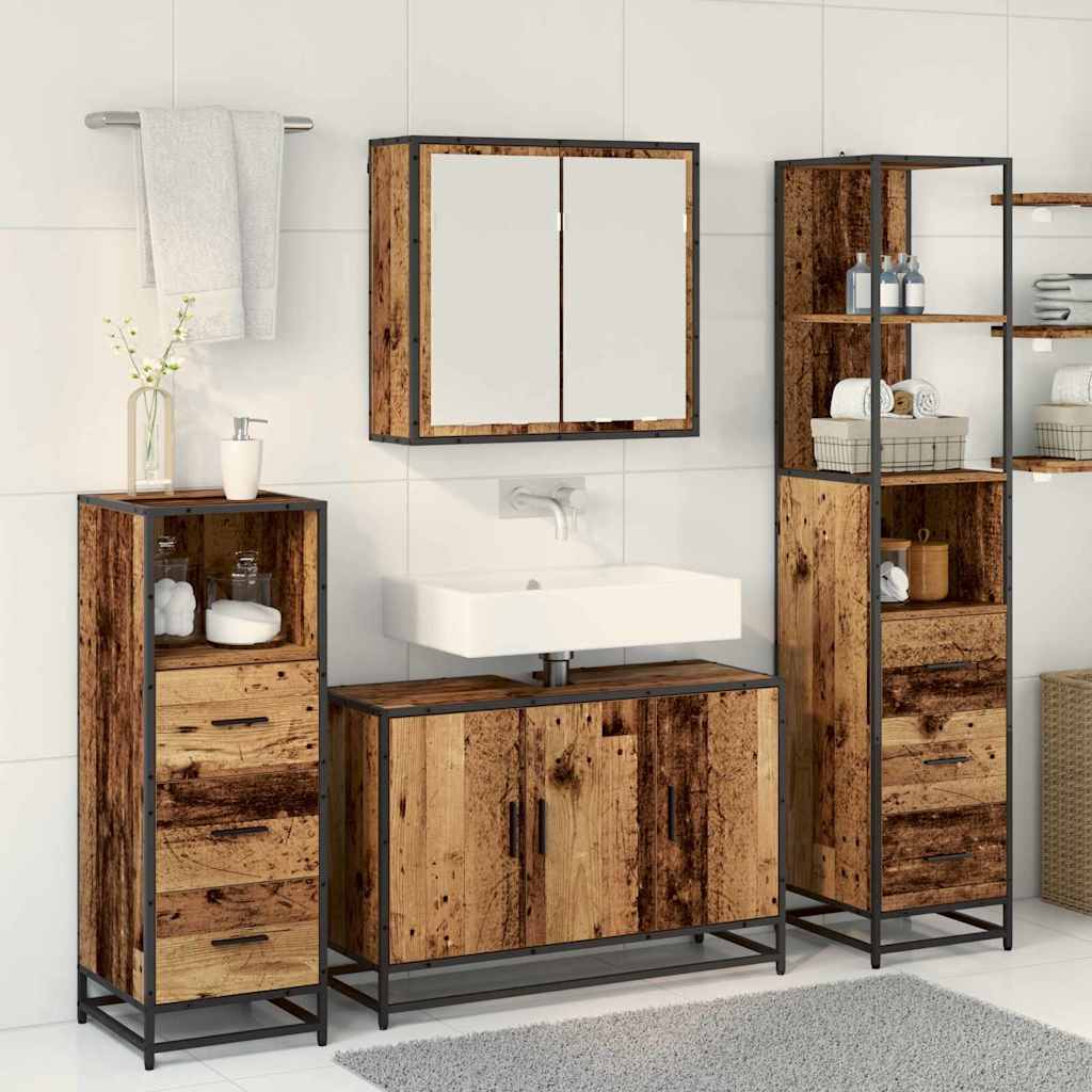 vidaXL Badezimmermöbel-Set mit Schubladen 4 pcs Altholz Holzwerkstoff