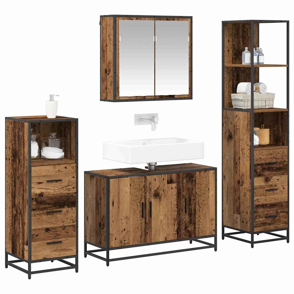 vidaXL Badezimmermöbel-Set mit Schubladen 4 pcs Altholz Holzwerkstoff