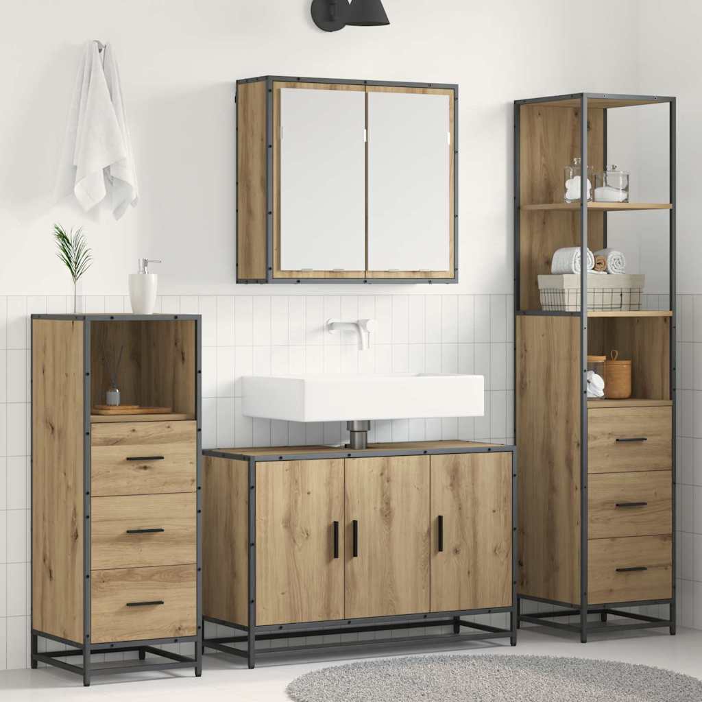 vidaXL Badezimmermöbel-Set mit Regal 4 pcs Artisan-Eiche Holzwerkstoff