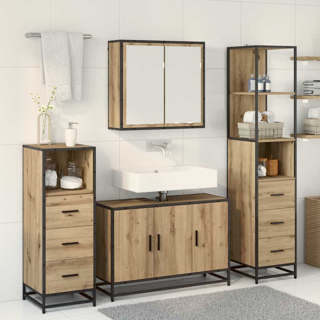 vidaXL Badezimmermöbel-Set mit Regal 4 pcs Artisan-Eiche Holzwerkstoff