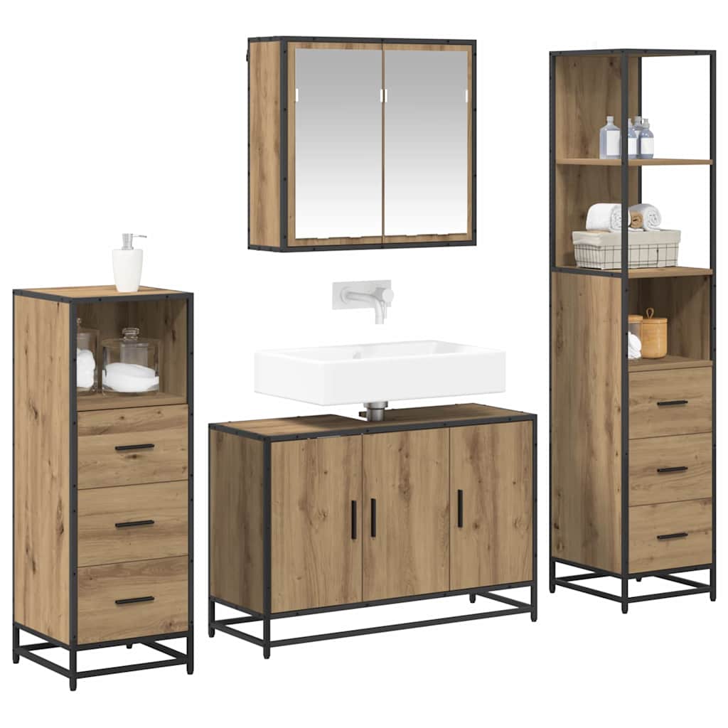 vidaXL Badezimmermöbel-Set mit Regal 4 pcs Artisan-Eiche Holzwerkstoff