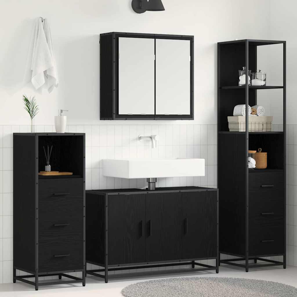 vidaXL Badezimmermöbel-Set 4 pcs Schwarz Eichen-Optik Holzwerkstoff