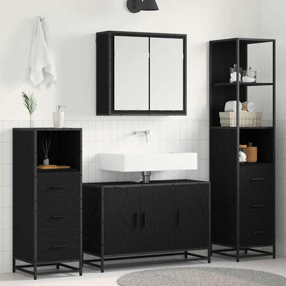 vidaXL Badezimmermöbel-Set 4 pcs Schwarz Eichen-Optik Holzwerkstoff