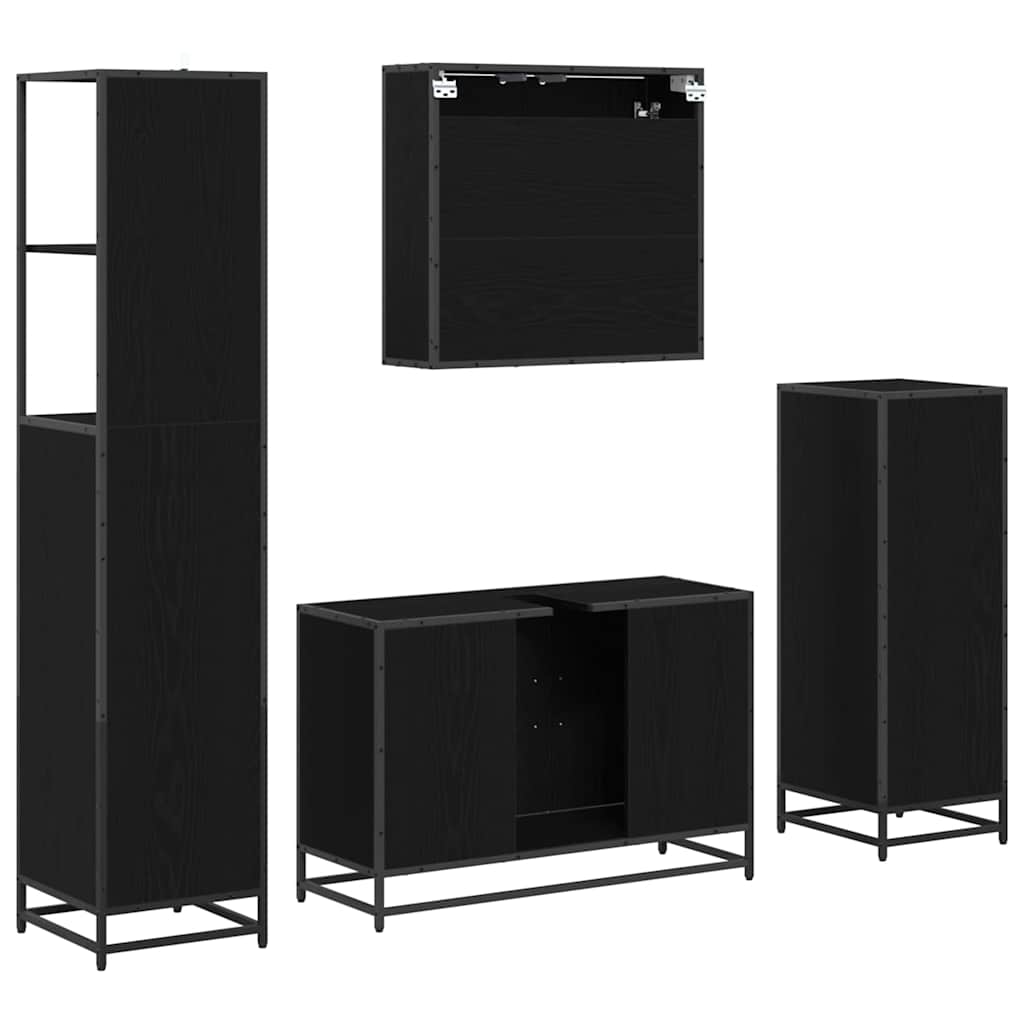 vidaXL Badezimmermöbel-Set 4 pcs Schwarz Eichen-Optik Holzwerkstoff