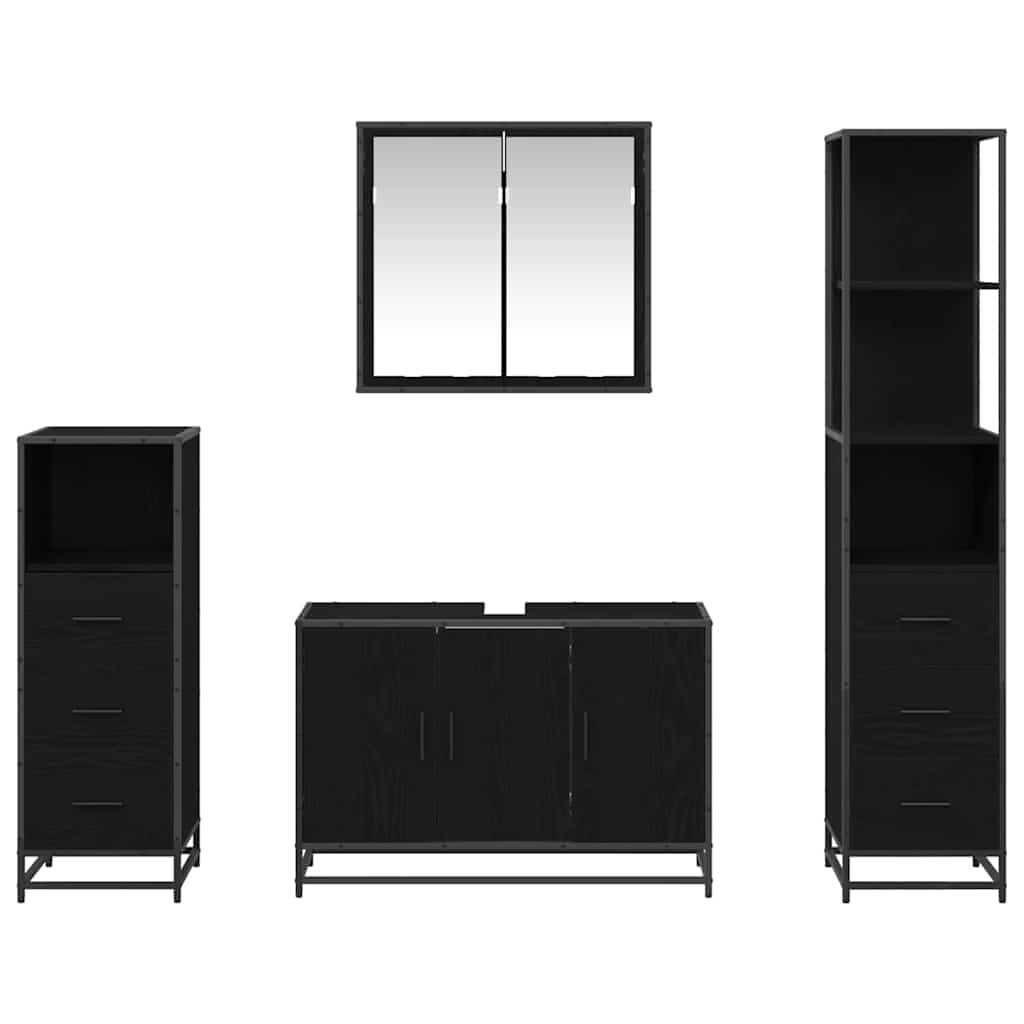 vidaXL Badezimmermöbel-Set 4 pcs Schwarz Eichen-Optik Holzwerkstoff