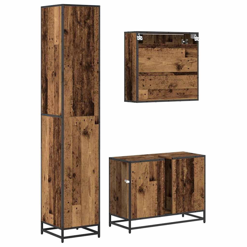vidaXL Badezimmermöbel Set mit Tür 3 pcs Altholz 35 x 37,5 x 188,5 cm