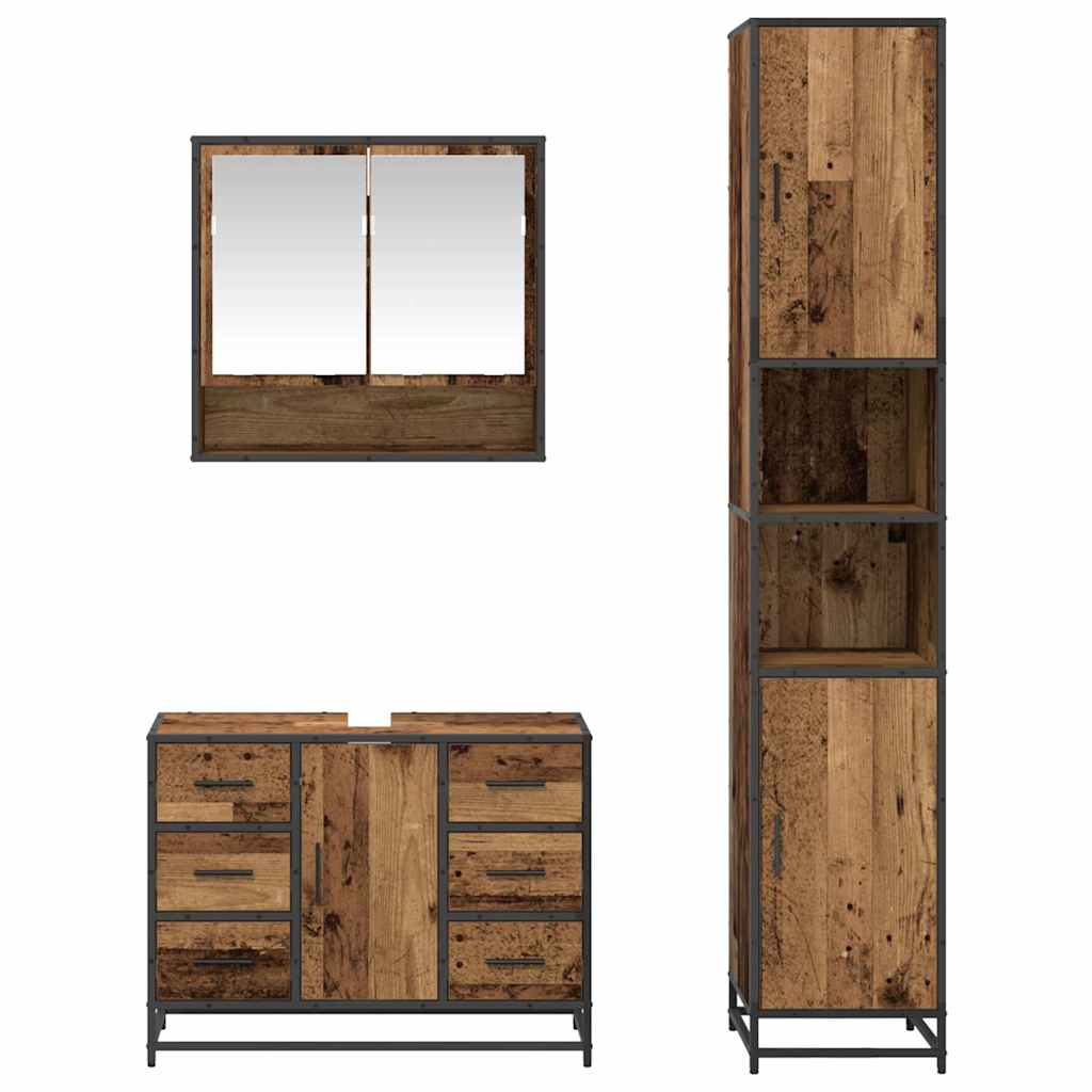 vidaXL Badezimmermöbel Set mit Tür 3 pcs Altholz 35 x 37,5 x 188,5 cm