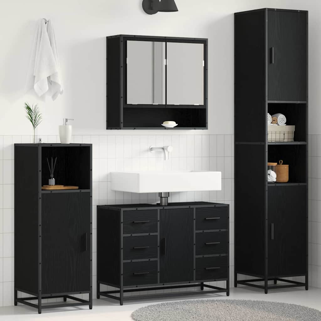 vidaXL Badezimmermöbel-Set 3 pcs Schwarz Eichen-Optik Holzwerkstoff
