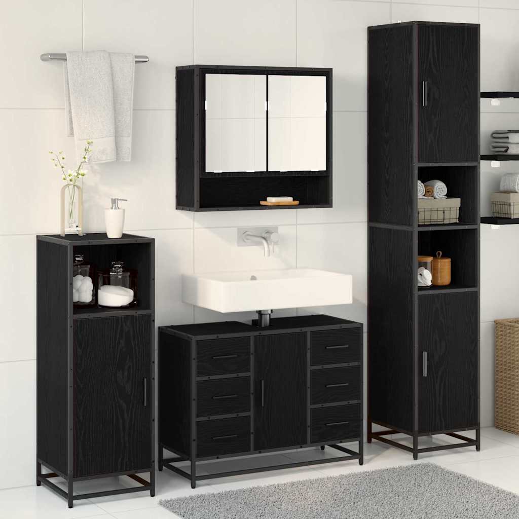 vidaXL Badezimmermöbel-Set 3 pcs Schwarz Eichen-Optik Holzwerkstoff