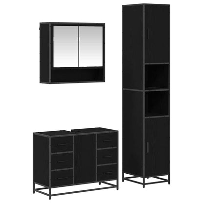 vidaXL Badezimmermöbel-Set 3 pcs Schwarz Eichen-Optik Holzwerkstoff