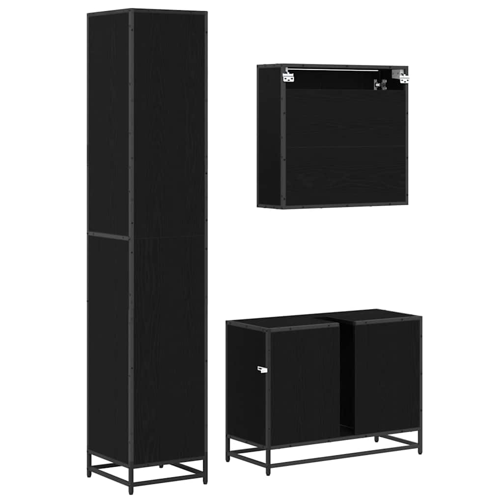 vidaXL Badezimmermöbel-Set 3 pcs Schwarz Eichen-Optik Holzwerkstoff