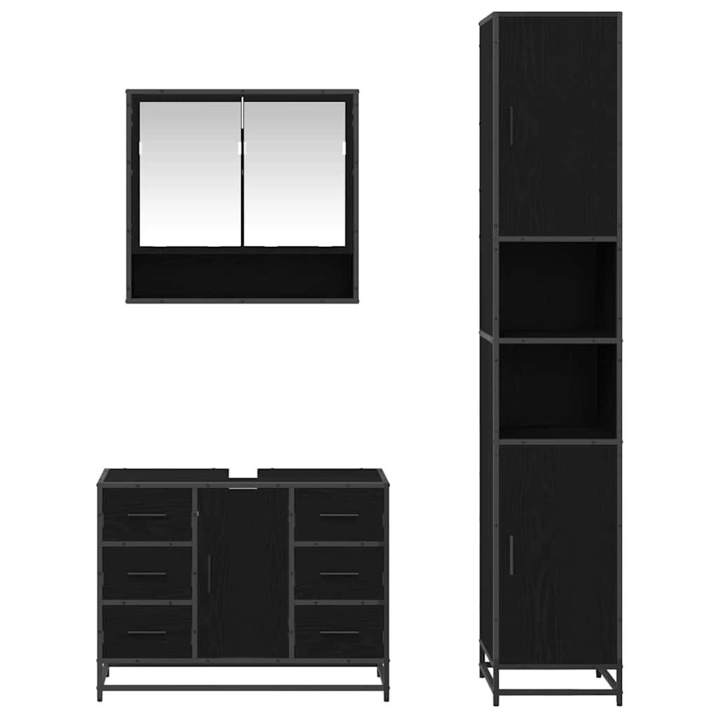 vidaXL Badezimmermöbel-Set 3 pcs Schwarz Eichen-Optik Holzwerkstoff
